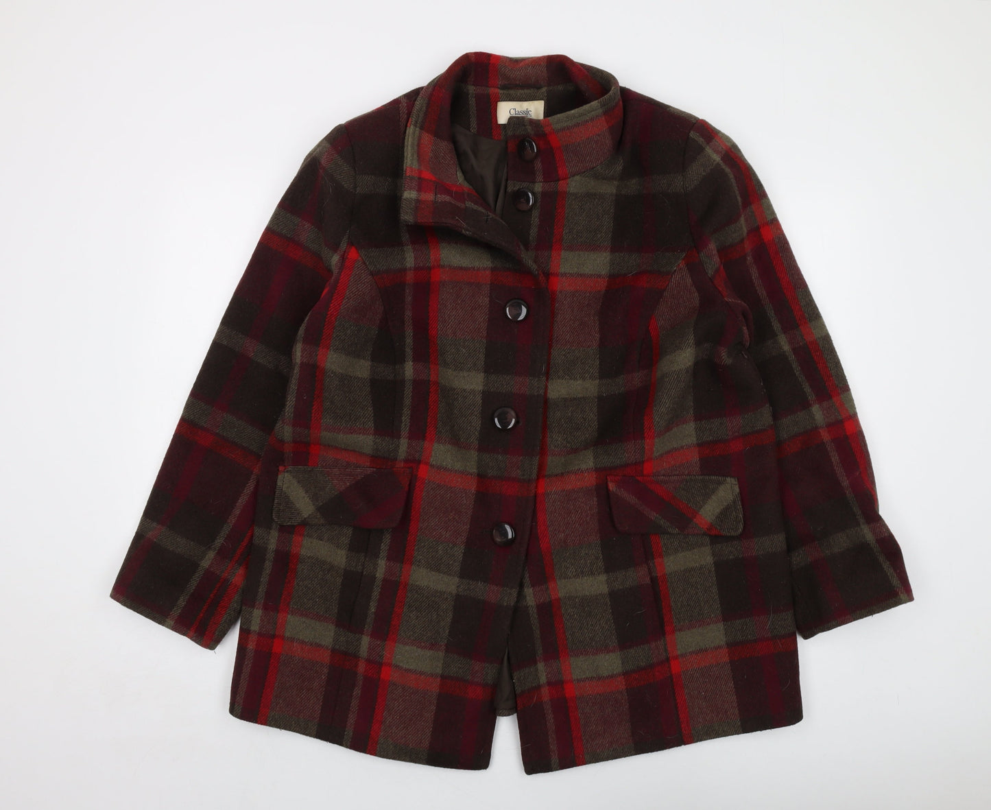Classic Womens Multicoloured Plaid Overcoat Coat Size 18 Button
