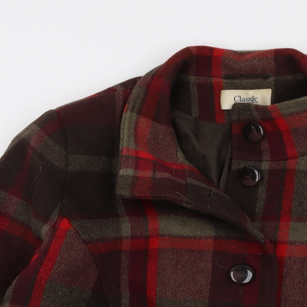 Classic Womens Multicoloured Plaid Overcoat Coat Size 18 Button