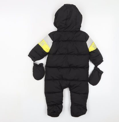 Preloved Batman Boys Black Quilted Snowsuit Size 3-6 Months Zip - Embroidered - Back