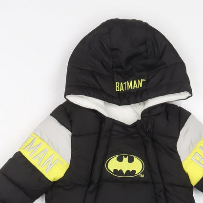 Preloved Batman Boys Black Quilted Snowsuit Size 3-6 Months Zip - Embroidered - Detail