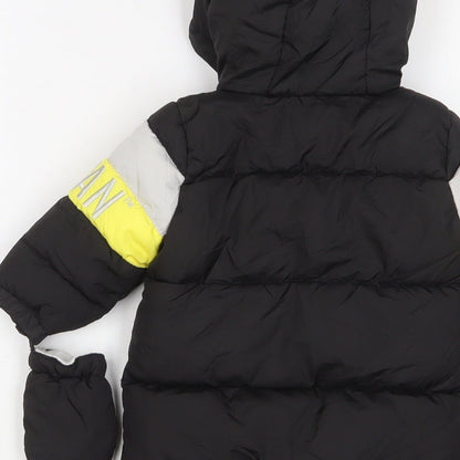 Preloved Batman Boys Black Quilted Snowsuit Size 3-6 Months Zip - Embroidered - Label