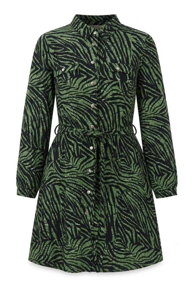 Oasis Womens Green Animal Print Polyester A-Line Size S Collared Button - Belted