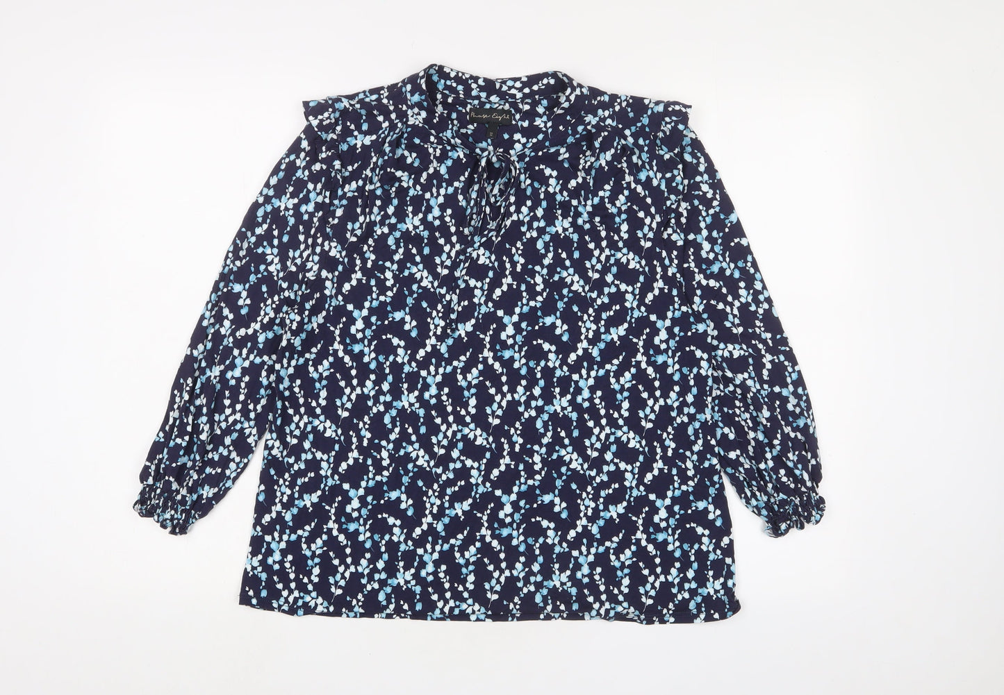 Phase Eight Womens Blue Geometric Polyester Basic Blouse Size 12 Collared