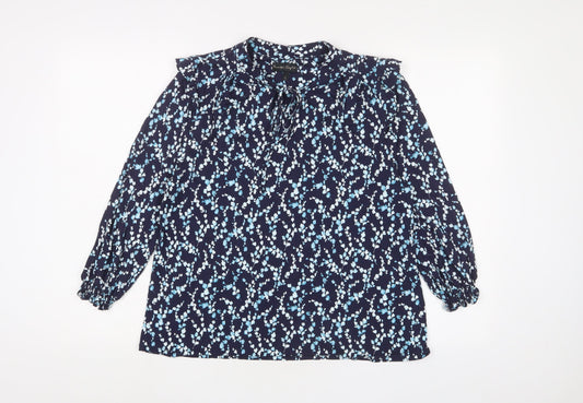 Phase Eight Womens Blue Geometric Polyester Basic Blouse Size 12 Collared
