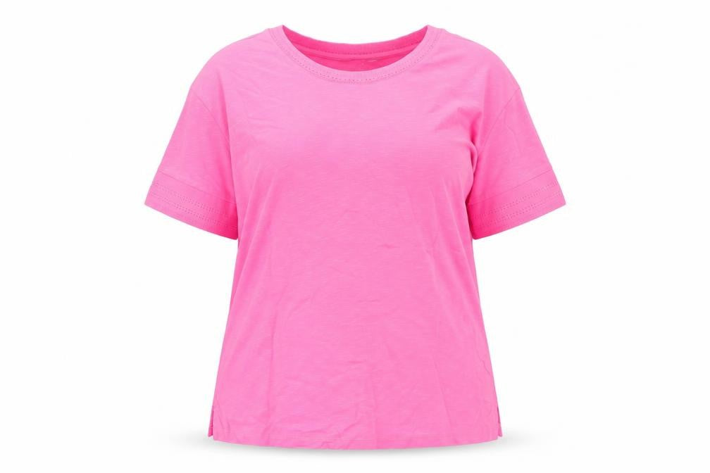 Le Comte Womens Pink Cotton Basic T-Shirt Size 16 Crew Neck