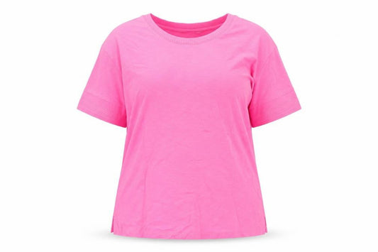 Le Comte Womens Pink Cotton Basic T-Shirt Size 16 Crew Neck