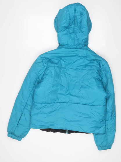Back view of Mexx women’s blue quilted coat, size UK 14, zip