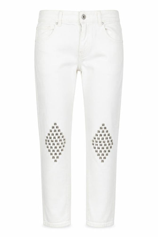 tokik 3 Womens Silver Cotton Blend Tapered Jeans Size 26 in L28 in Regular Zip - Logo- Stud detail