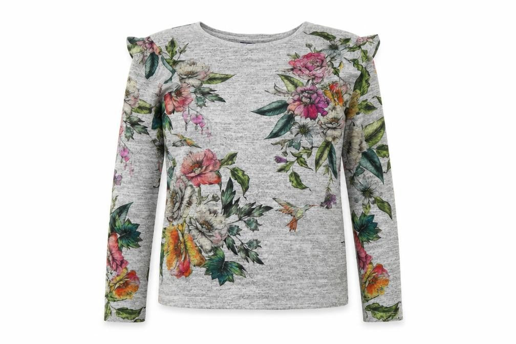 Oasis Womens Grey Floral Polyester Jersey Blouse Size S Scoop Neck