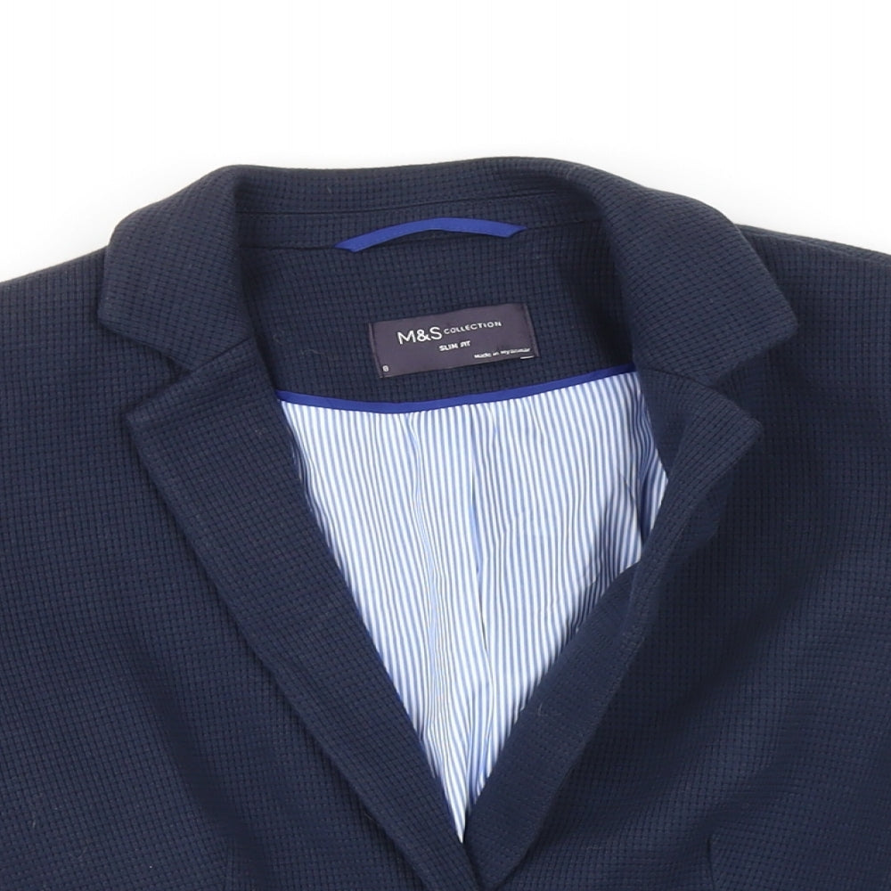 M&S Womens Blue Jacket Blazer Size 8 Button - Slim fit