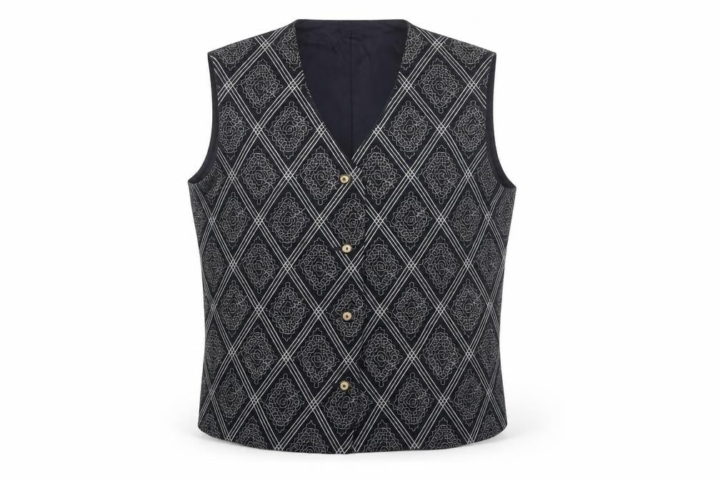 Klein Petit Paris Mens Black Geometric Polyester Jacket Suit Waistcoat Size 40 Regular