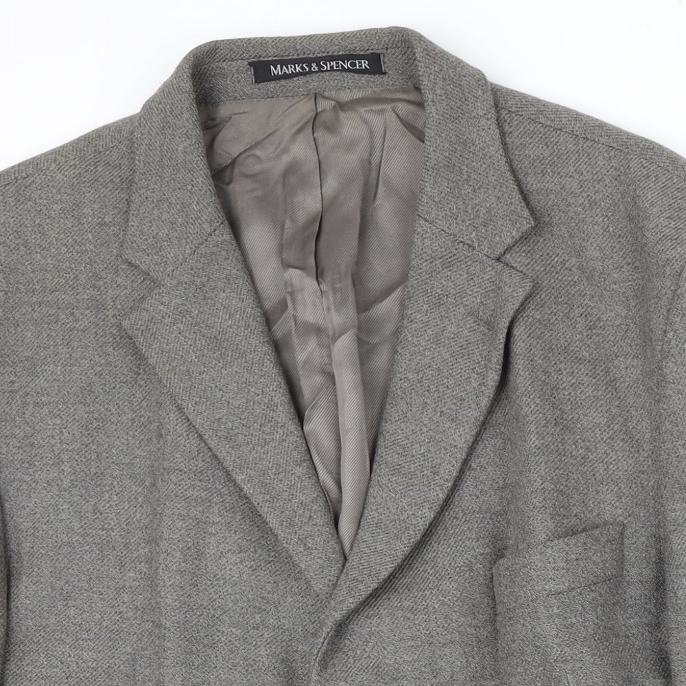 M&S Mens Grey Wool Jacket Blazer Size 48 Regular