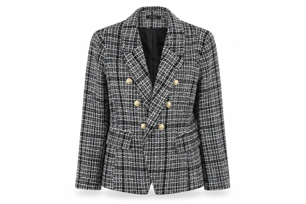 Naanaa Womens Black Check Jacket Blazer Size 14 Button