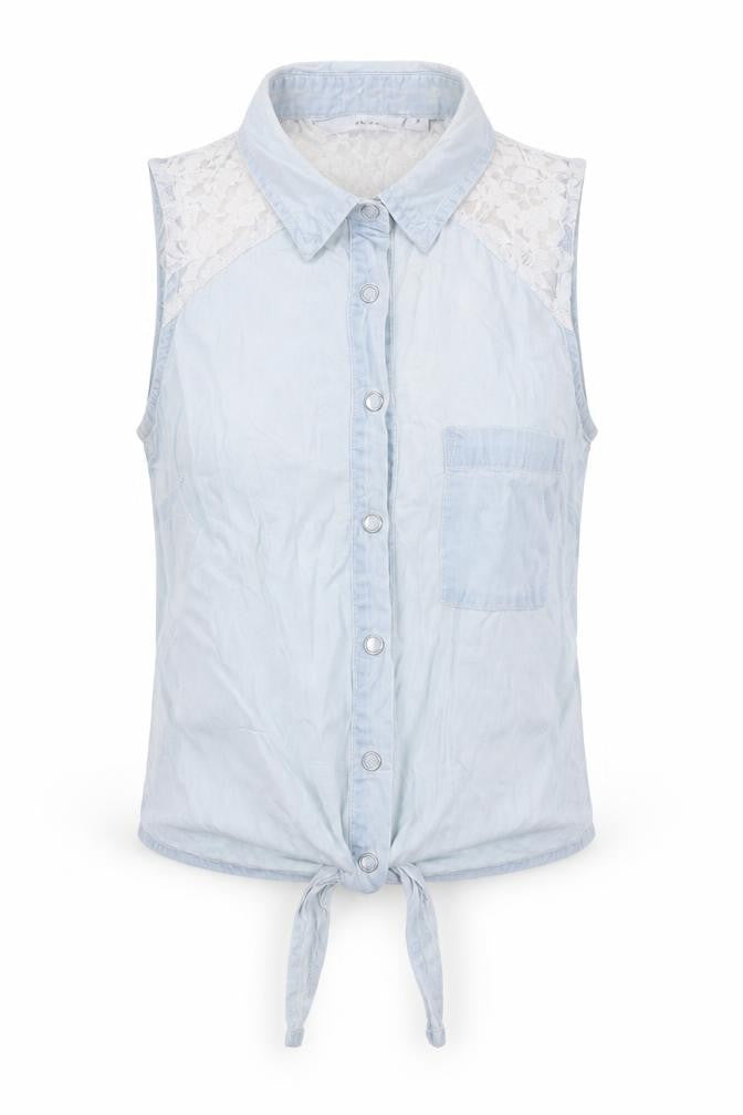TALLY WEiJL Womens Blue 100% Cotton Cropped Blouse Size 6 Collared