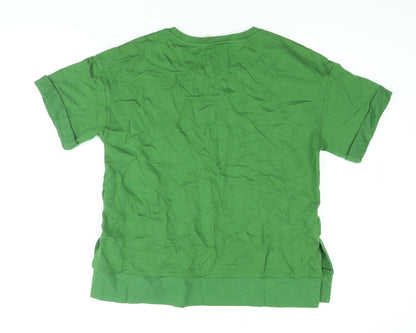 Per Una Womens Green Cotton Basic T-Shirt Size S Round Neck