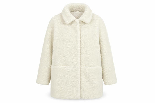 H&M Womens White Overcoat Coat Size L Snap