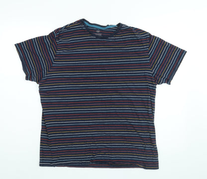 Marks & Spencer Womens Blue Striped Cotton Basic T-Shirt Size L Round Neck