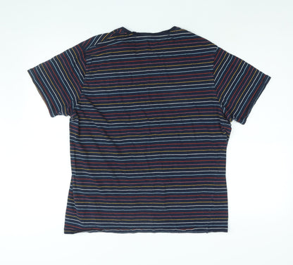Marks & Spencer Womens Blue Striped Cotton Basic T-Shirt Size L Round Neck