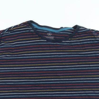 Marks & Spencer Womens Blue Striped Cotton Basic T-Shirt Size L Round Neck