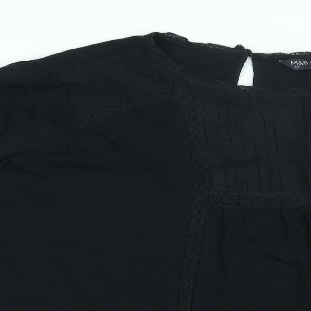 Marks and Spencer Womens Black Cotton Basic T-Shirt Size 14 Round Neck