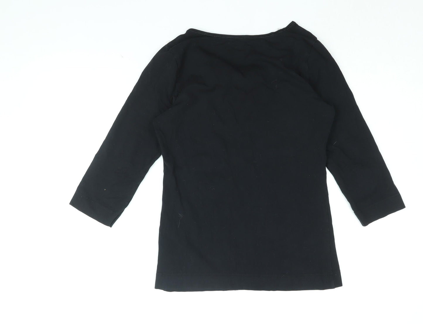 H&M Womens Black Cotton Basic T-Shirt Size M Round Neck - Frill Detail