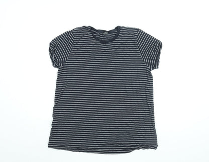 Additional front view of ASOS women’s blue striped cotton basic t-shirt, size UK 12, round neck