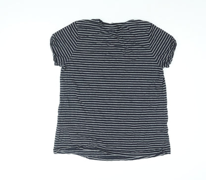 Back view of ASOS women’s blue striped cotton basic t-shirt, size UK 12, round neck
