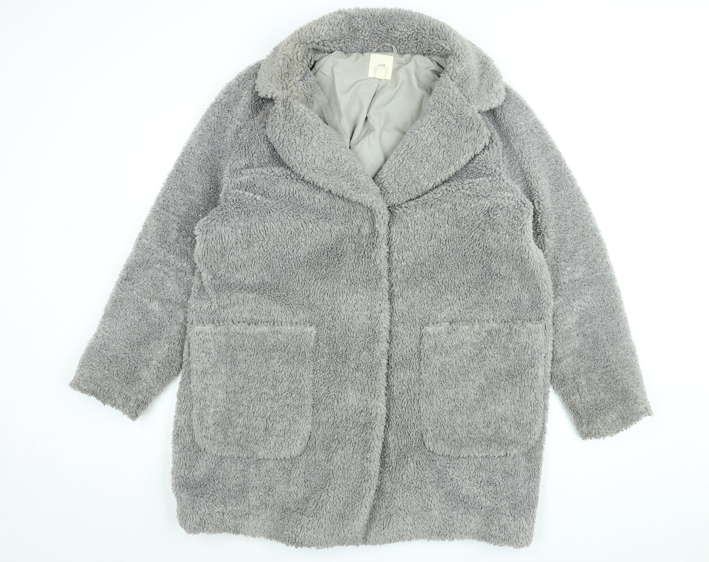 H&M Womens Grey Overcoat Coat Size M Snap