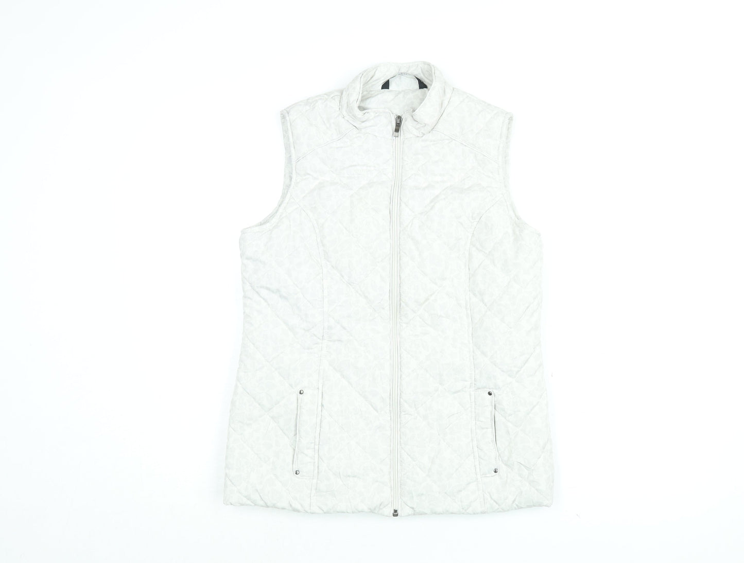 BM Collection Womens White Floral Gilet Coat Size 10 Zip