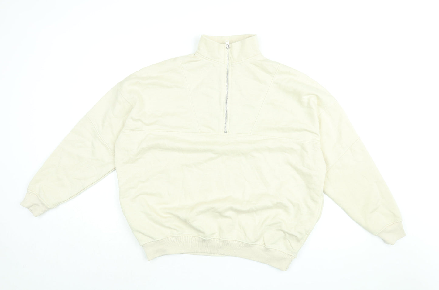 Boohoo Womens Beige Cotton Pullover Sweatshirt Size S Zip