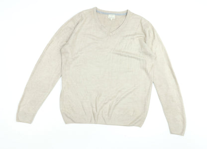Additional front view of Easy men’s beige v-neck acrylic jumper, size M, long sleeve
