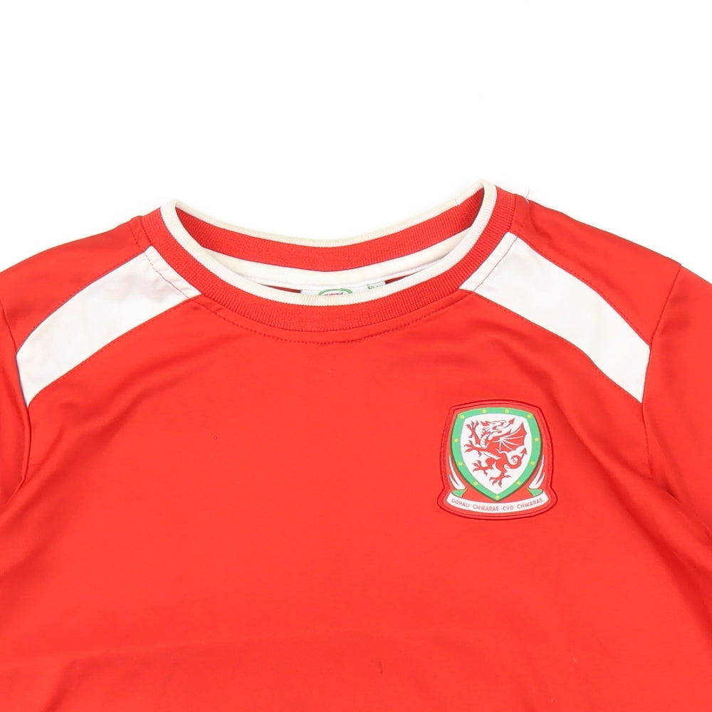 Wales Boys Red Polyester Basic T-Shirt Size 10-11 Years Round Neck Pullover - FA Wales