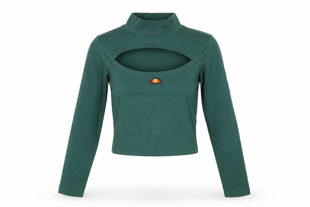 ellesse Womens Green Cotton Basic T-Shirt Size 8 Mock Neck