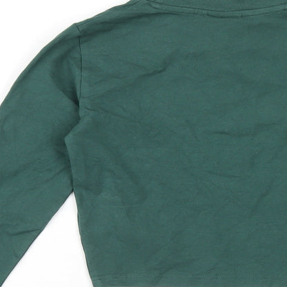 Brand and care label for Ellesse women’s green cotton basic t-shirt, size UK 8, mock neck