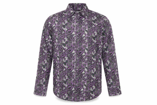Pamoni Mens Multicoloured Geometric Cotton Button-Up Size 16 Collared Button