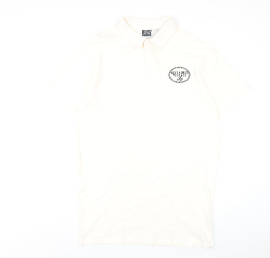 Reclaimed Vintage Womens Ivory Cotton T-Shirt Dress Size 12 Collared Button