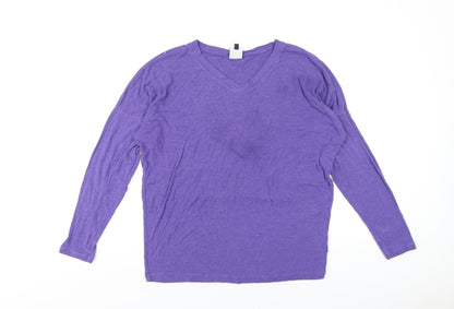 CAbi Womens Purple Viscose Basic T-Shirt Size M V-Neck