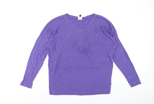 CAbi Womens Purple Viscose Basic T-Shirt Size M V-Neck