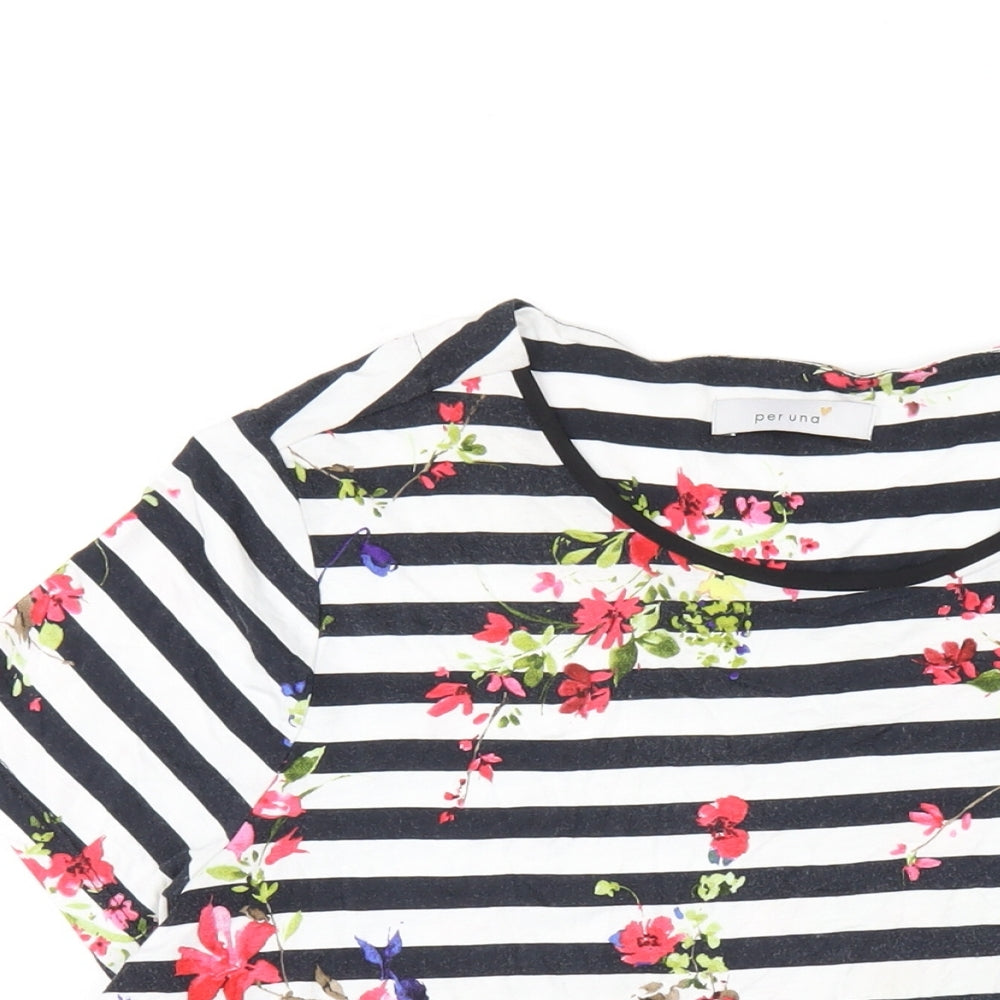 Per Una Womens Multicoloured Striped Viscose Basic T-Shirt Size 14 Round Neck