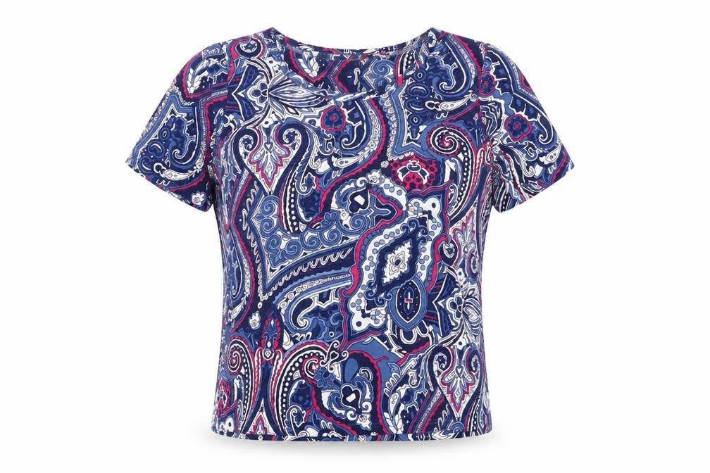 Classic Womens Multicoloured Geometric Viscose Basic T-Shirt Size 12 Round Neck