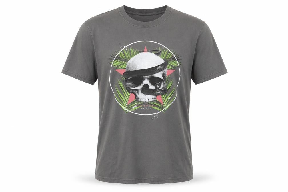 Asylum Mens Grey Cotton T-Shirt Size M Round Neck
