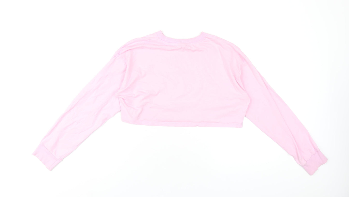 ASOS Womens Pink Cotton Cropped T-Shirt Size 8 Round Neck