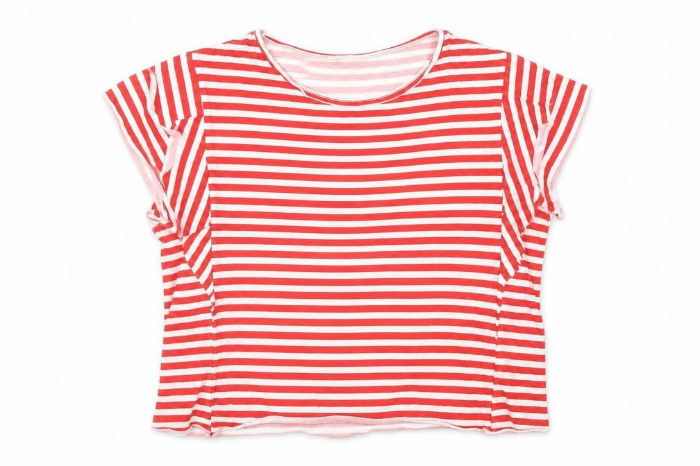Zara Womens Red Striped Cotton Basic T-Shirt Size L Round Neck