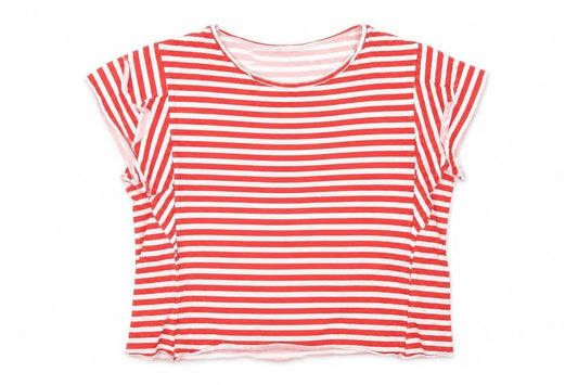 Zara Womens Red Striped Cotton Basic T-Shirt Size L Round Neck