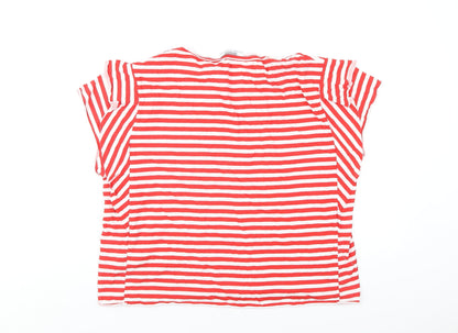 Zara Womens Red Striped Cotton Basic T-Shirt Size L Round Neck