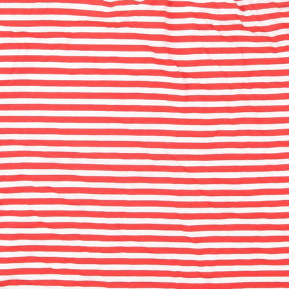 Zara Womens Red Striped Cotton Basic T-Shirt Size L Round Neck