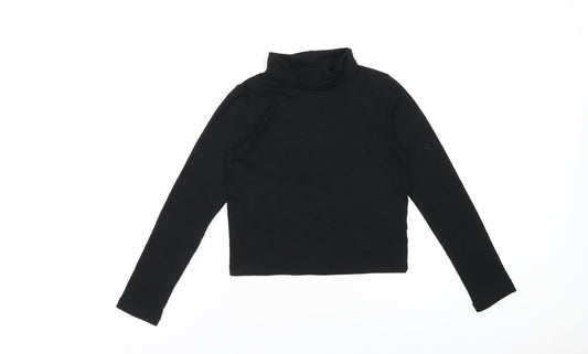 Beyond Retro Womens Black Polyester Basic T-Shirt Size S Roll Neck