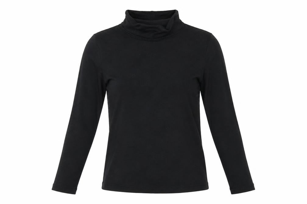 Beyond Retro Womens Black Polyester Basic T-Shirt Size S Roll Neck