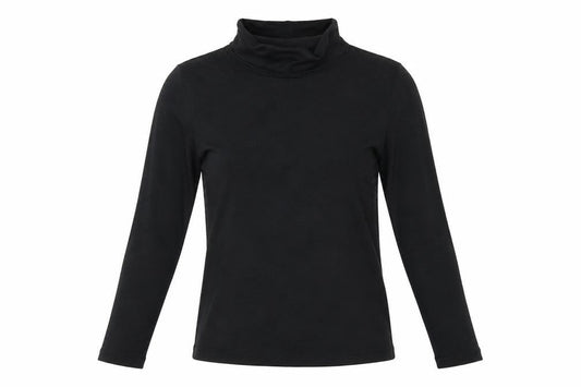 Vintage Womens Black Polyester Basic T-Shirt Size S Roll Neck