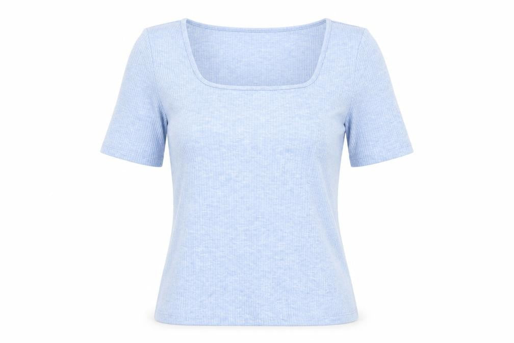 Marks & Spencer Womens Blue Polyester Basic T-Shirt Size 8 Square Neck